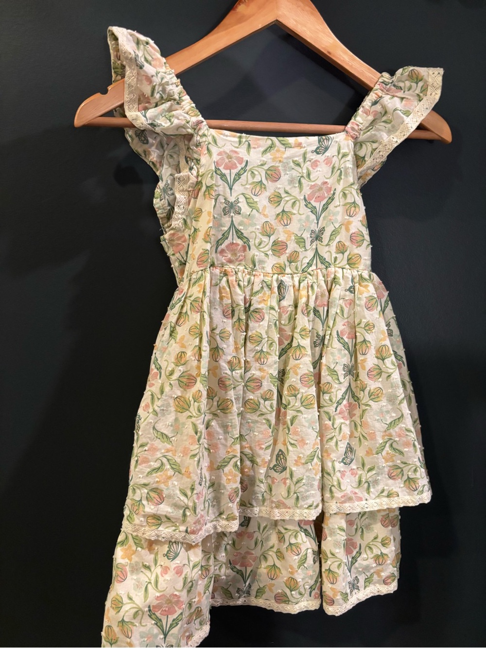 cupcakes & cashmere Girls' Floral Tiered Sundress in Cream, Pink & Green